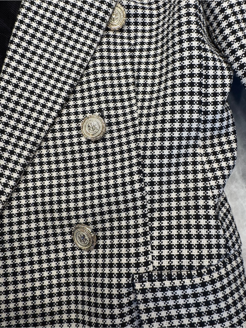 Zara Black & White Houndstooth Double Breasted Blazer Gold Button Jacket - Picture 4 of 6